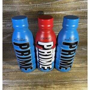 PRIME Hydration Aluminum Water Drink Bottle Lot of 3 Blue Rasberry Ice Pop
